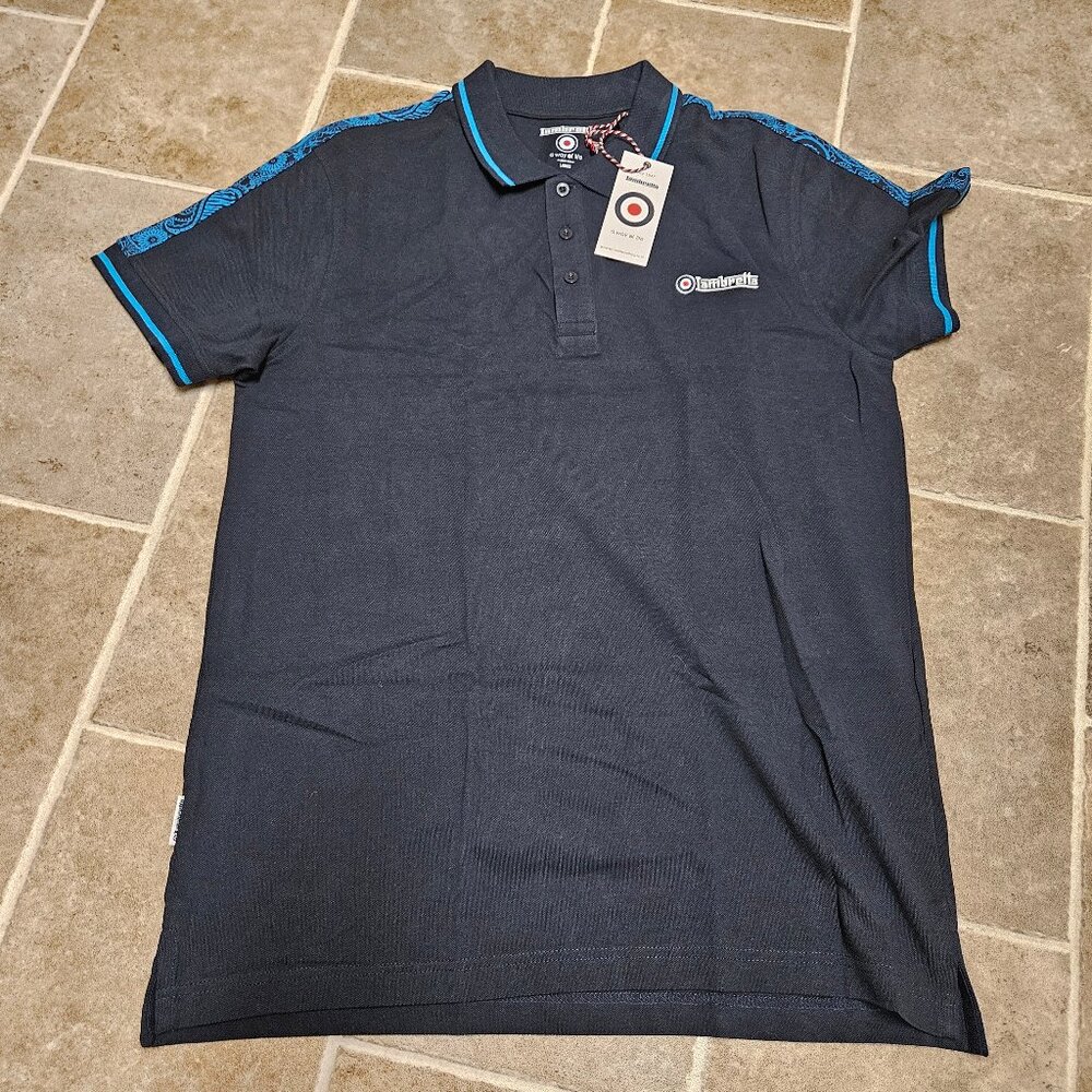 Lambretta Paisley Taped Polo Shirt Mens Large Navy Blue NWT